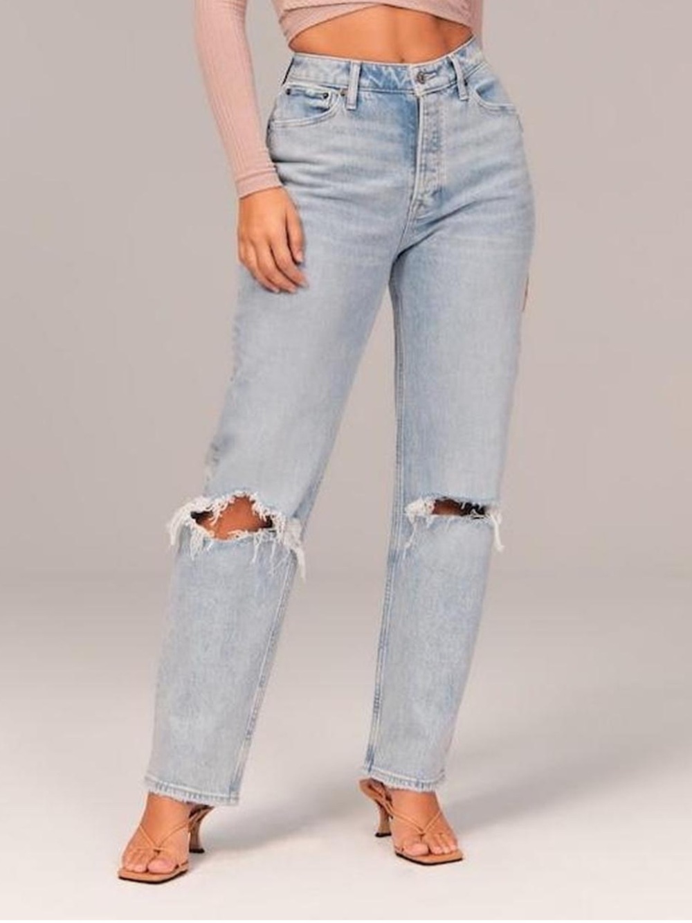 Abercrombie & Fitch Light Blue Ripped Straight Leg Jeans